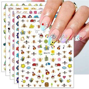 10 Sheets Cute Nail Stickers  Nail Art Stickers Decals Self-Adhesive